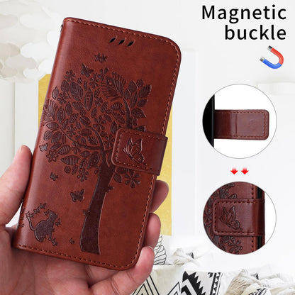 For Motorola Edge 70 Pro 5G Tree & Cat Embossed Pattern Flip Leather Phone Case - Coffee - EDA006653315H