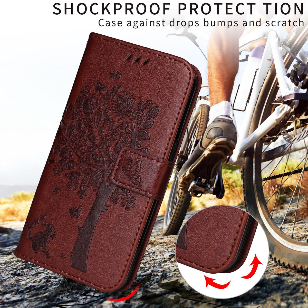 For Motorola Edge 70 Pro 5G Tree & Cat Embossed Pattern Flip Leather Phone Case - Coffee - EDA006653315H