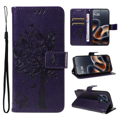 For Motorola Edge 70 Pro 5G Tree & Cat Embossed Pattern Flip Leather Phone Case - Purple - EDA006653315I