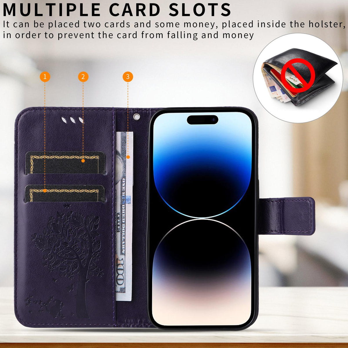 For Motorola Edge 70 Pro 5G Tree & Cat Embossed Pattern Flip Leather Phone Case - Purple - EDA006653315I