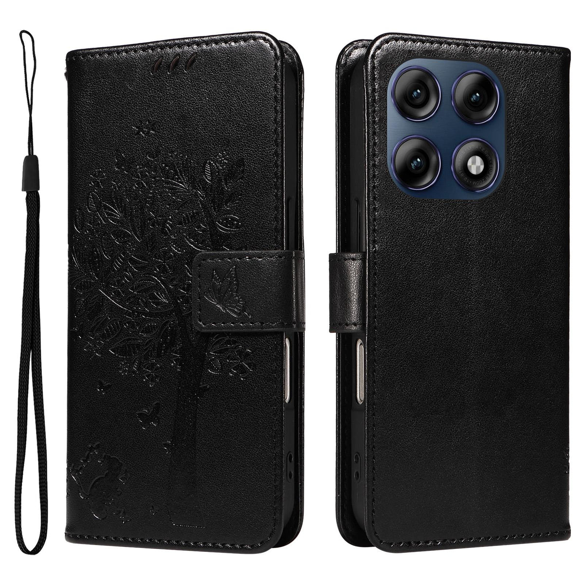 For Motorola Edge 70 Pro 5G Tree & Cat Embossed Pattern Flip Leather Phone Case - Black - EDA006653315J