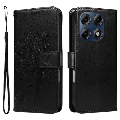For Motorola Edge 70 Pro 5G Tree & Cat Embossed Pattern Flip Leather Phone Case - Black - EDA006653315J