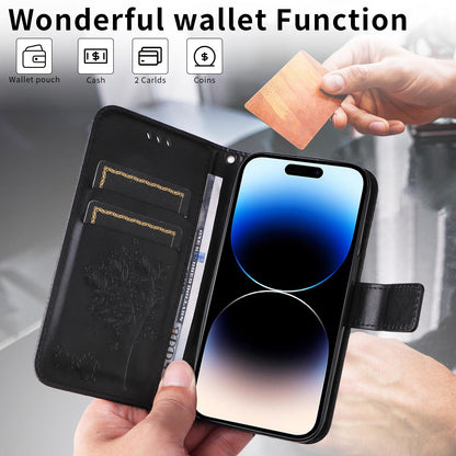 For Motorola Edge 70 Pro 5G Tree & Cat Embossed Pattern Flip Leather Phone Case - Black - EDA006653315J