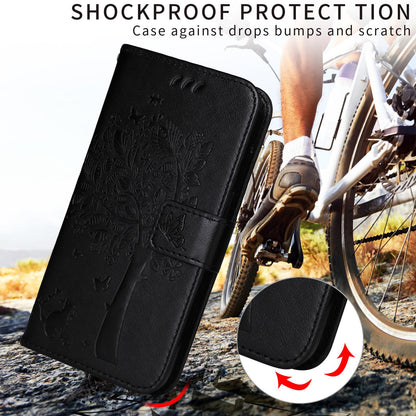 For Motorola Edge 70 Pro 5G Tree & Cat Embossed Pattern Flip Leather Phone Case - Black - EDA006653315J