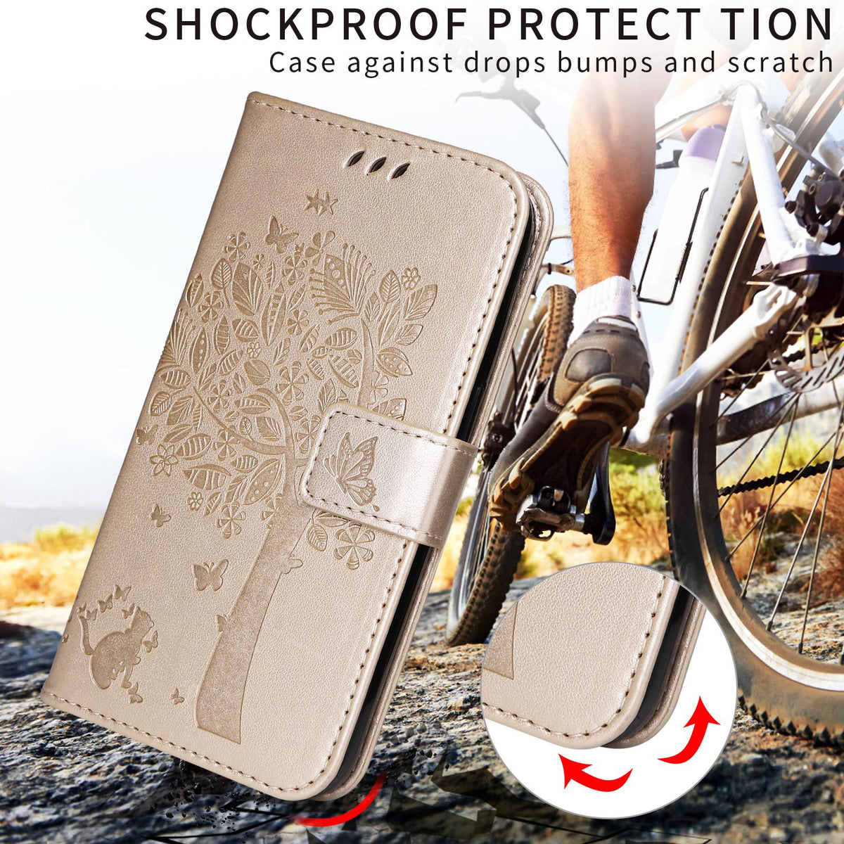 For Motorola Edge 70 Pro 5G Tree & Cat Embossed Pattern Flip Leather Phone Case - Gold - EDA006653315K