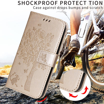 For Motorola Edge 70 Pro 5G Tree & Cat Embossed Pattern Flip Leather Phone Case - Gold - EDA006653315K