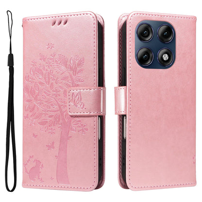 For Motorola Edge 70 Pro 5G Tree & Cat Embossed Pattern Flip Leather Phone Case - Rose Gold - EDA006653315L
