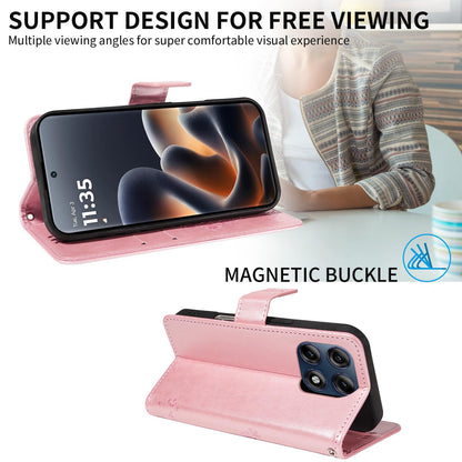 For Motorola Edge 70 Pro 5G Tree & Cat Embossed Pattern Flip Leather Phone Case - Rose Gold - EDA006653315L
