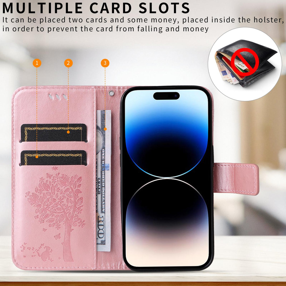 For Motorola Edge 70 Pro 5G Tree & Cat Embossed Pattern Flip Leather Phone Case - Rose Gold - EDA006653315L