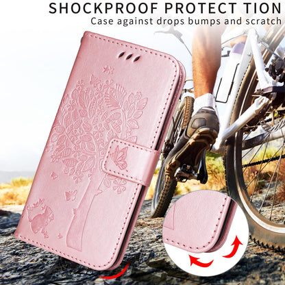 For Motorola Edge 70 Pro 5G Tree & Cat Embossed Pattern Flip Leather Phone Case - Rose Gold - EDA006653315L