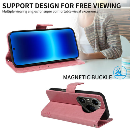 For Huawei Pura 90 Pro Max 5G Tree & Cat Embossed Pattern Flip Leather Phone Case - Pink - EDA006653609A