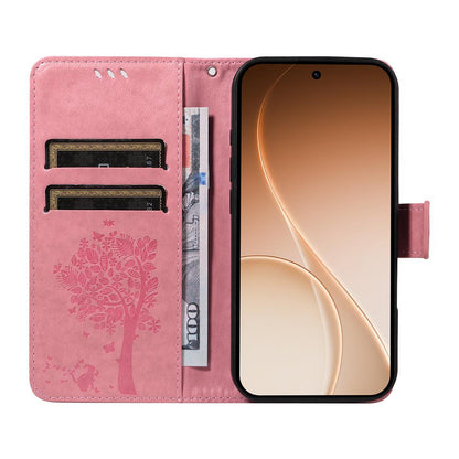 For Huawei Pura 90 Pro Max 5G Tree & Cat Embossed Pattern Flip Leather Phone Case - Pink - EDA006653609A