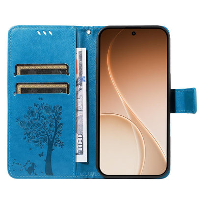 For Huawei Pura 90 Pro Max 5G Tree & Cat Embossed Pattern Flip Leather Phone Case - Blue - EDA006653609D