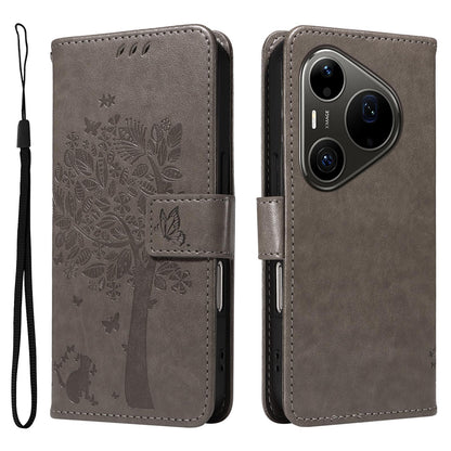 For Huawei Pura 90 Pro Max 5G Tree & Cat Embossed Pattern Flip Leather Phone Case - Grey - EDA006653609E