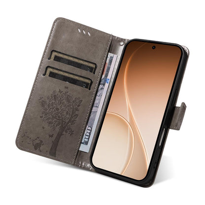 For Huawei Pura 90 Pro Max 5G Tree & Cat Embossed Pattern Flip Leather Phone Case - Grey - EDA006653609E