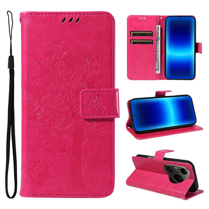 For Huawei Pura 90 Pro Max 5G Tree & Cat Embossed Pattern Flip Leather Phone Case - Rose Red - EDA006653609F