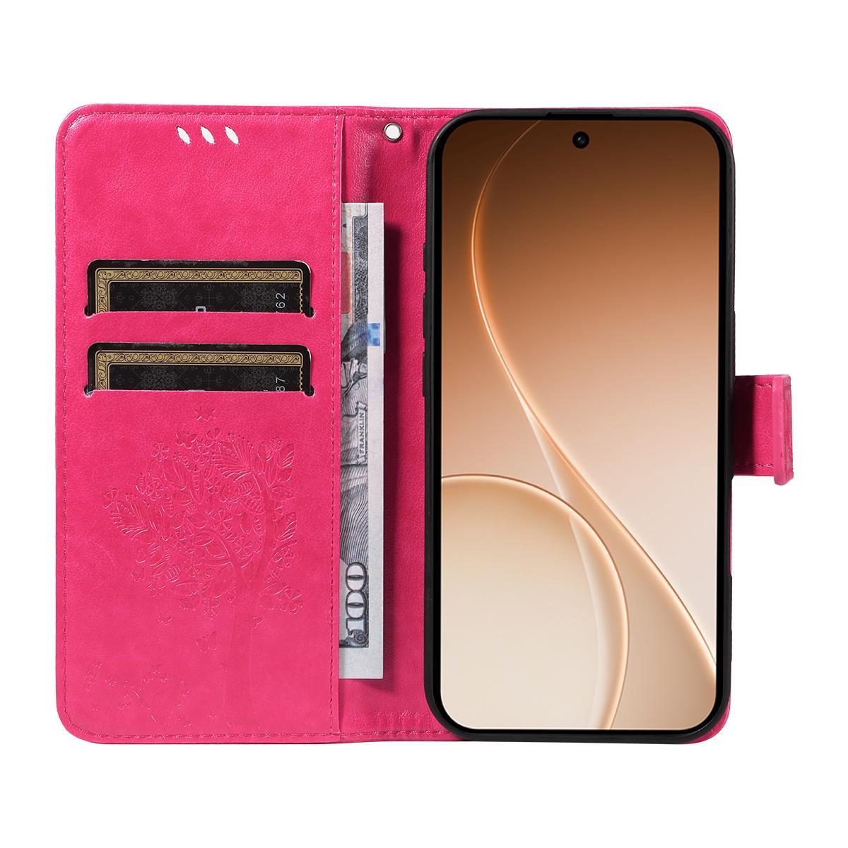 For Huawei Pura 90 Pro Max 5G Tree & Cat Embossed Pattern Flip Leather Phone Case - Rose Red - EDA006653609F