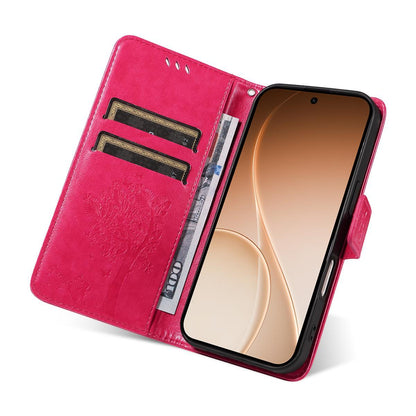 For Huawei Pura 90 Pro Max 5G Tree & Cat Embossed Pattern Flip Leather Phone Case - Rose Red - EDA006653609F