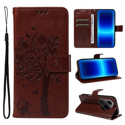 For Huawei Pura 90 Pro Max 5G Tree & Cat Embossed Pattern Flip Leather Phone Case - Coffee - EDA006653609H