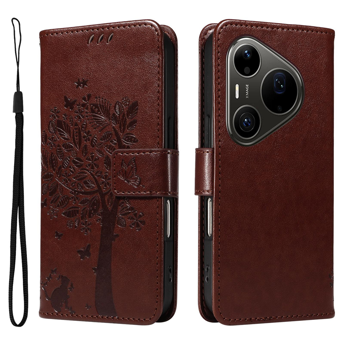 For Huawei Pura 90 Pro Max 5G Tree & Cat Embossed Pattern Flip Leather Phone Case - Coffee - EDA006653609H