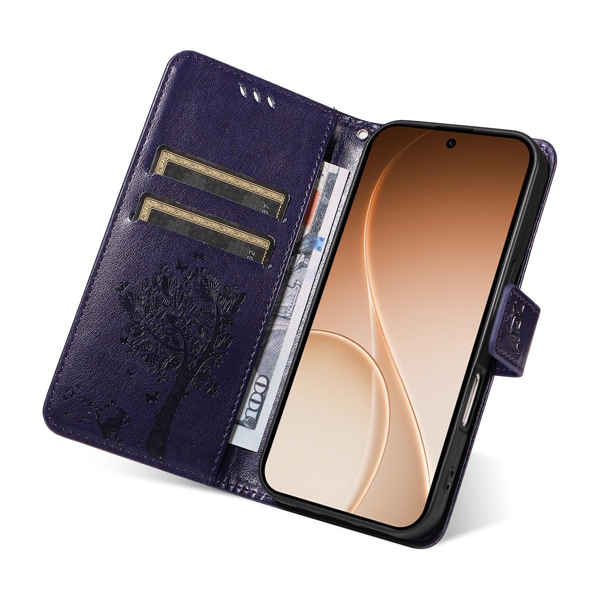 For Huawei Pura 90 Pro Max 5G Tree & Cat Embossed Pattern Flip Leather Phone Case - Purple - EDA006653609I