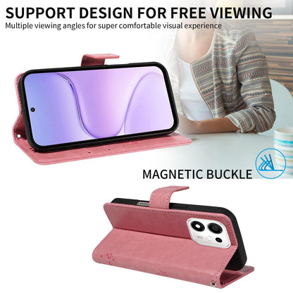 For Honor 600 Smart 5G Tree & Cat Embossed Pattern Flip Leather Phone Case - Pink - EDA006653719A