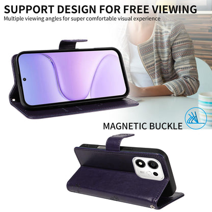 For Honor 600 Smart 5G Tree & Cat Embossed Pattern Flip Leather Phone Case - Purple - EDA006653719I