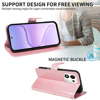 For Honor 600 Smart 5G Tree & Cat Embossed Pattern Flip Leather Phone Case - Rose Gold - EDA006653719L