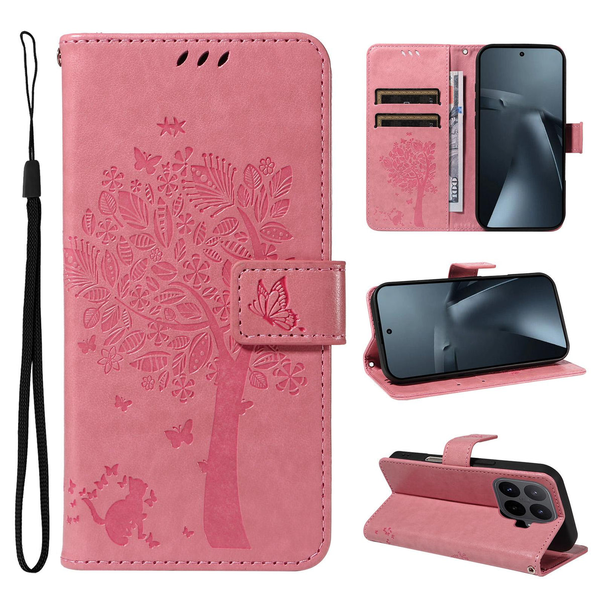 For Xiaomi 17T Pro 5G Global Tree & Cat Embossed Pattern Flip Leather Phone Case - Pink - EDA006653814A