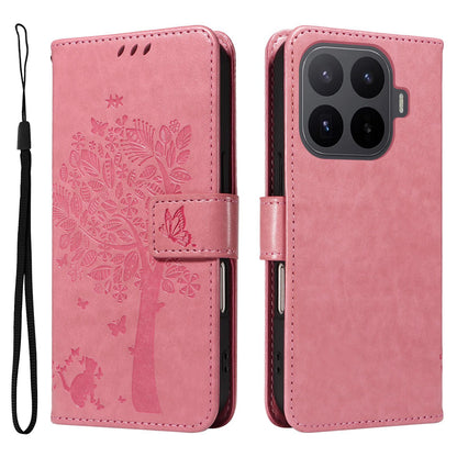 For Xiaomi 17T Pro 5G Global Tree & Cat Embossed Pattern Flip Leather Phone Case - Pink - EDA006653814A