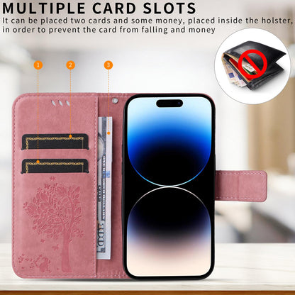 For Xiaomi 17T Pro 5G Global Tree & Cat Embossed Pattern Flip Leather Phone Case - Pink - EDA006653814A