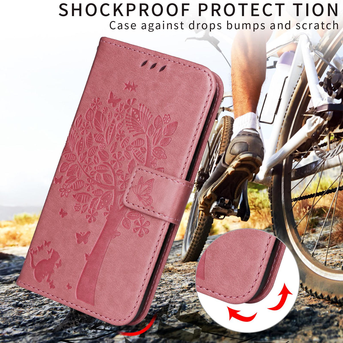 For Xiaomi 17T Pro 5G Global Tree & Cat Embossed Pattern Flip Leather Phone Case - Pink - EDA006653814A