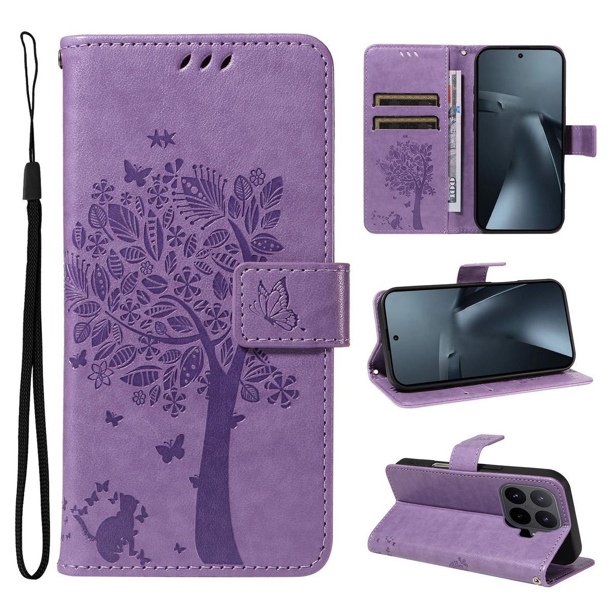 For Xiaomi 17T Pro 5G Global Tree & Cat Embossed Pattern Flip Leather Phone Case - Light Purple - EDA006653814C