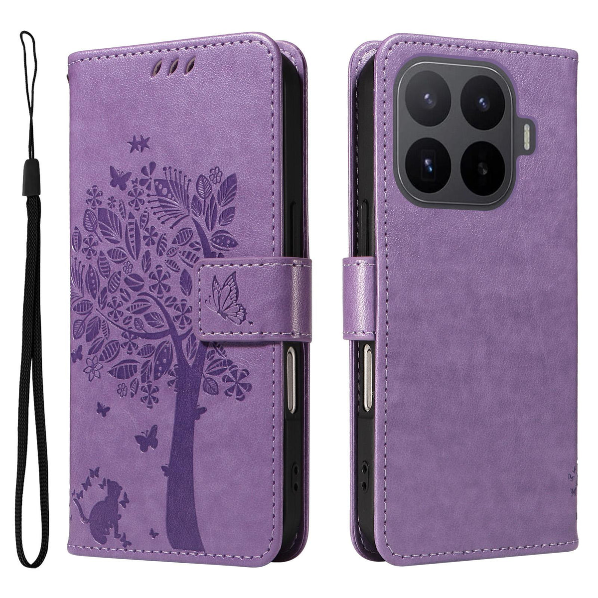 For Xiaomi 17T Pro 5G Global Tree & Cat Embossed Pattern Flip Leather Phone Case - Light Purple - EDA006653814C