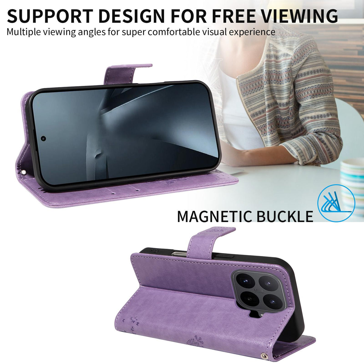 For Xiaomi 17T Pro 5G Global Tree & Cat Embossed Pattern Flip Leather Phone Case - Light Purple - EDA006653814C