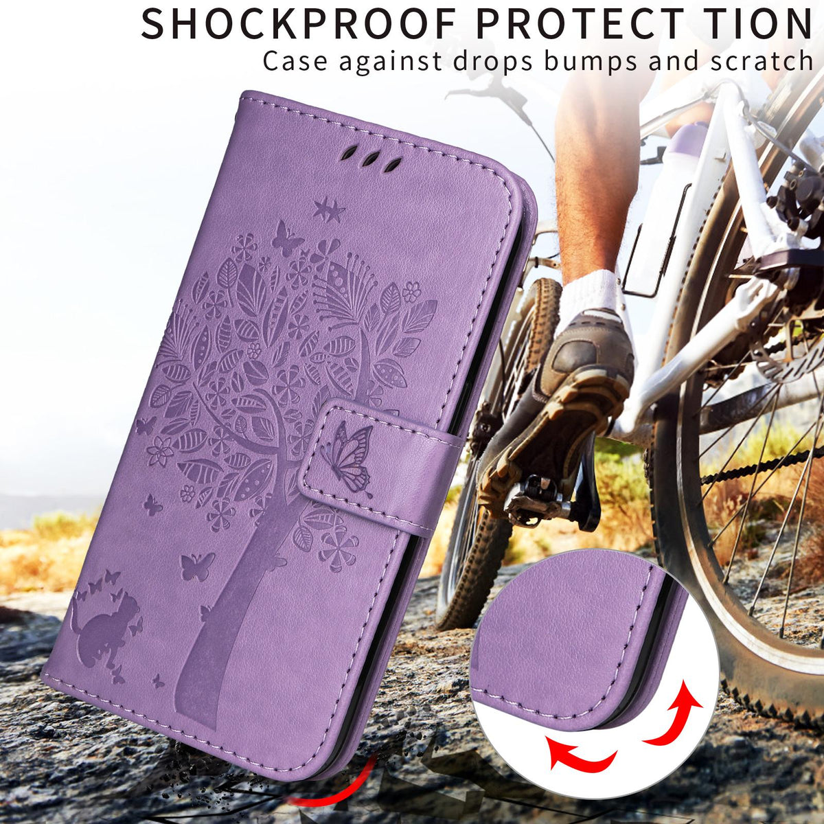 For Xiaomi 17T Pro 5G Global Tree & Cat Embossed Pattern Flip Leather Phone Case - Light Purple - EDA006653814C