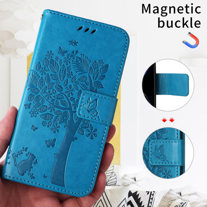 For Xiaomi 17T Pro 5G Global Tree & Cat Embossed Pattern Flip Leather Phone Case - Blue - EDA006653814D