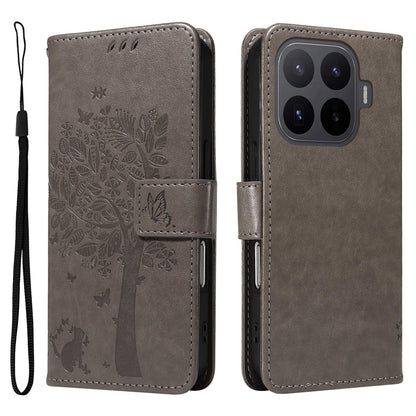 For Xiaomi 17T Pro 5G Global Tree & Cat Embossed Pattern Flip Leather Phone Case - Grey - EDA006653814E