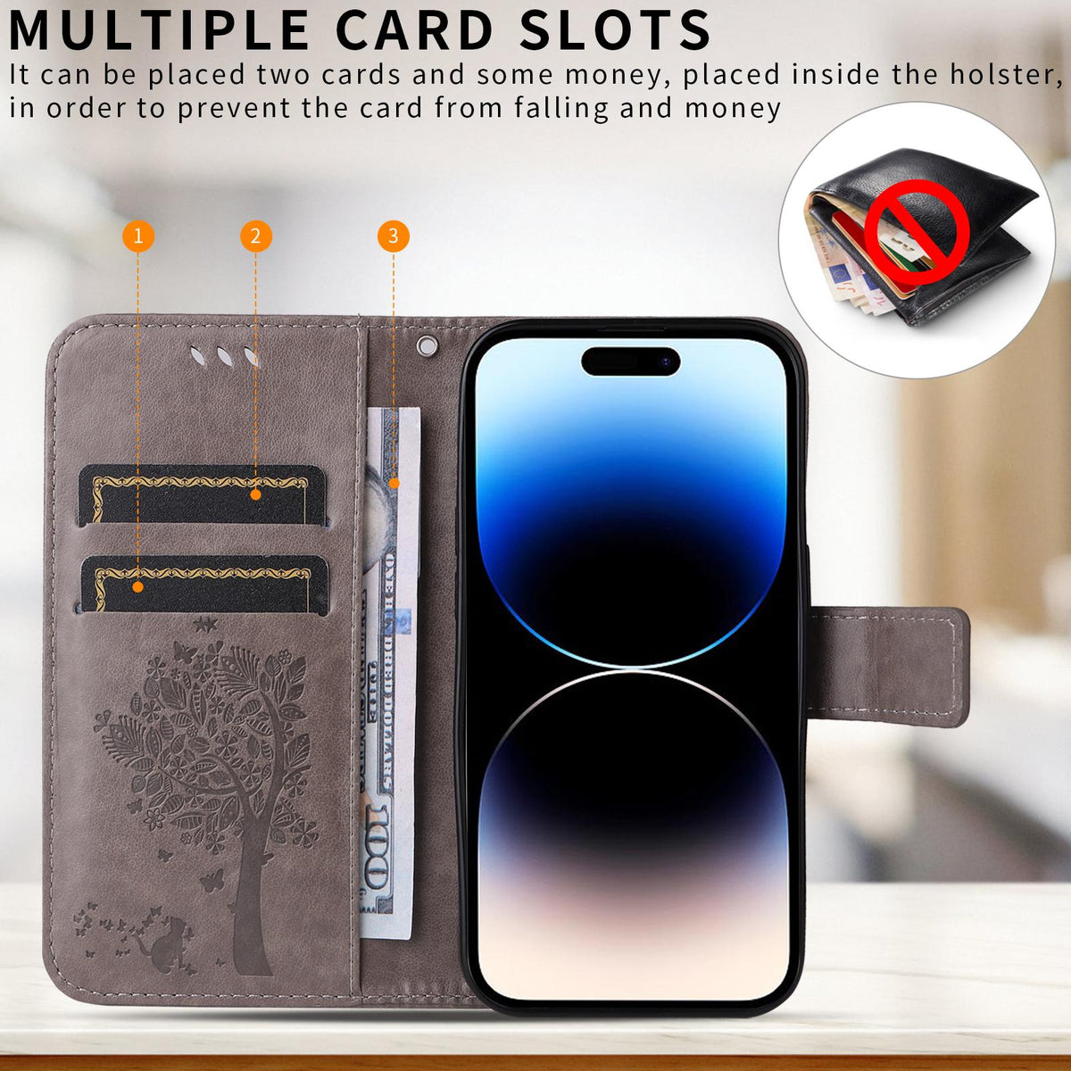 For Xiaomi 17T Pro 5G Global Tree & Cat Embossed Pattern Flip Leather Phone Case - Grey - EDA006653814E