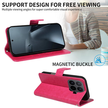 For Xiaomi 17T Pro 5G Global Tree & Cat Embossed Pattern Flip Leather Phone Case - Rose Red - EDA006653814F