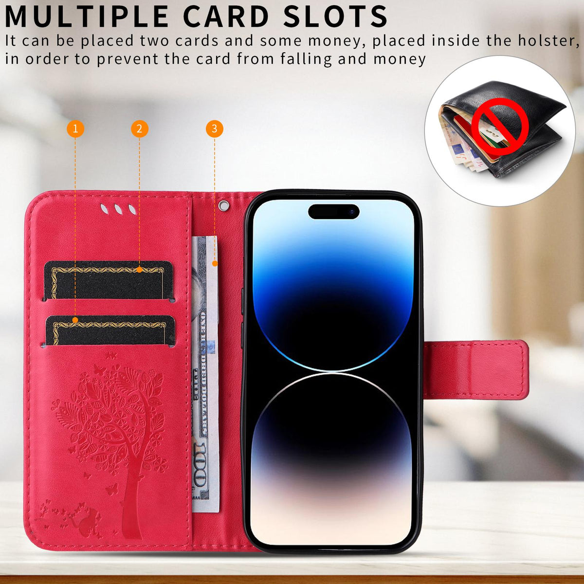 For Xiaomi 17T Pro 5G Global Tree & Cat Embossed Pattern Flip Leather Phone Case - Rose Red - EDA006653814F