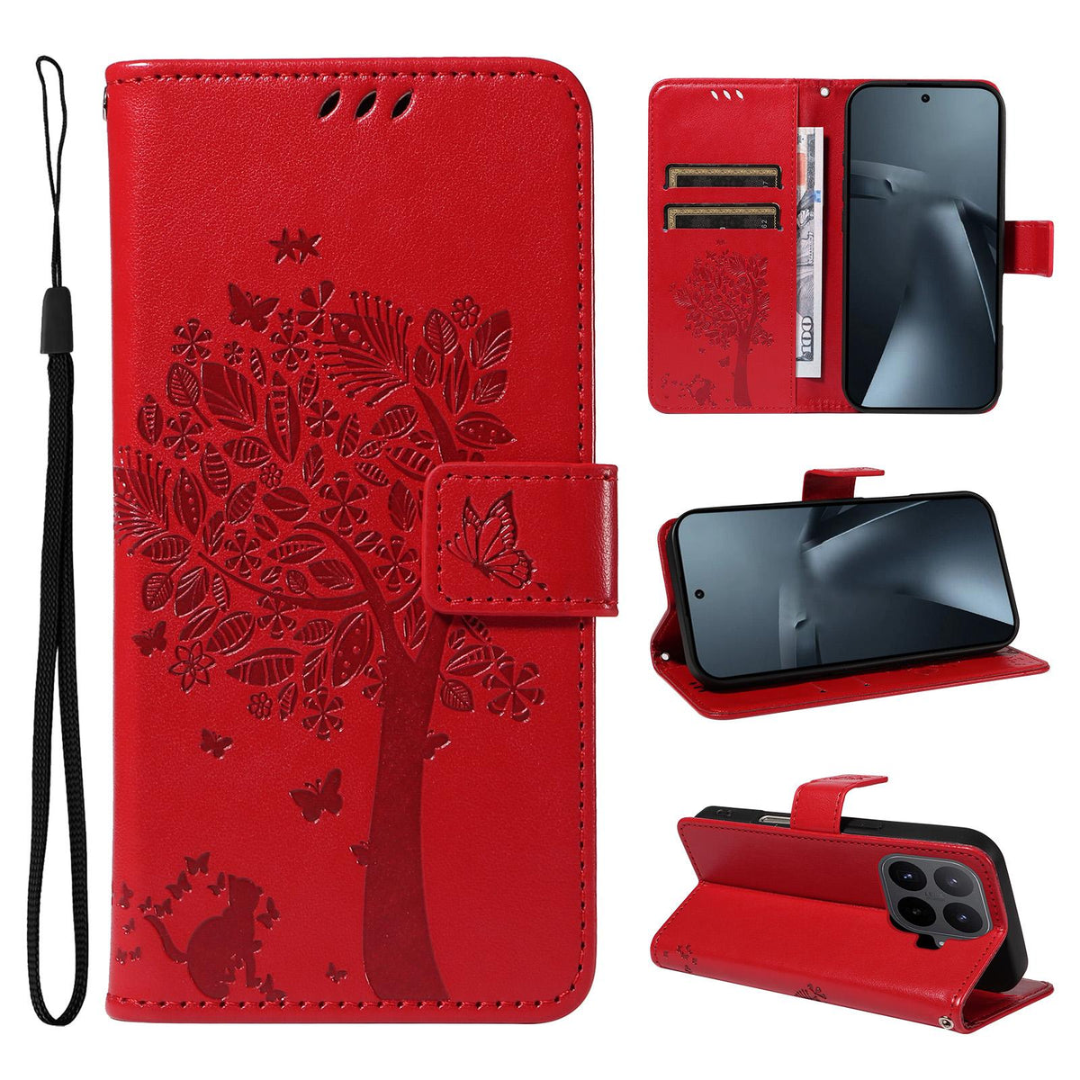For Xiaomi 17T Pro 5G Global Tree & Cat Embossed Pattern Flip Leather Phone Case - Red - EDA006653814G