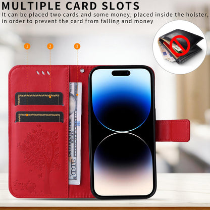For Xiaomi 17T Pro 5G Global Tree & Cat Embossed Pattern Flip Leather Phone Case - Red - EDA006653814G