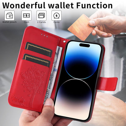 For Xiaomi 17T Pro 5G Global Tree & Cat Embossed Pattern Flip Leather Phone Case - Red - EDA006653814G