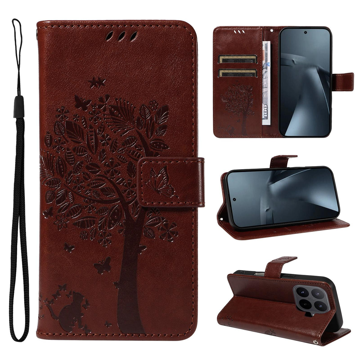 For Xiaomi 17T Pro 5G Global Tree & Cat Embossed Pattern Flip Leather Phone Case - Coffee - EDA006653814H