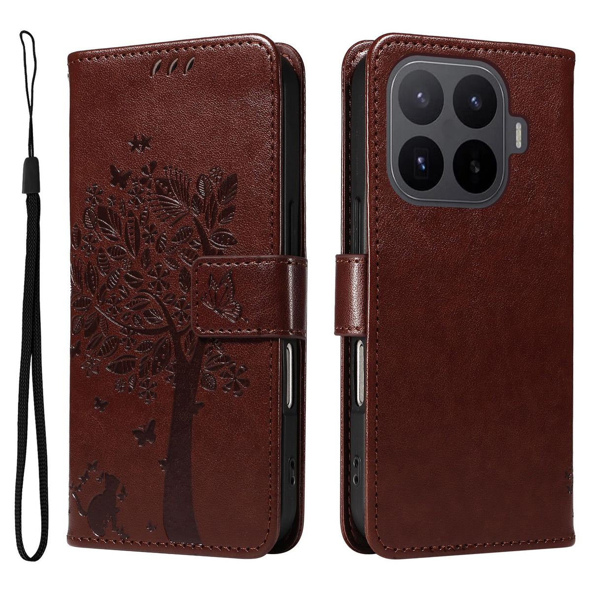 For Xiaomi 17T Pro 5G Global Tree & Cat Embossed Pattern Flip Leather Phone Case - Coffee - EDA006653814H