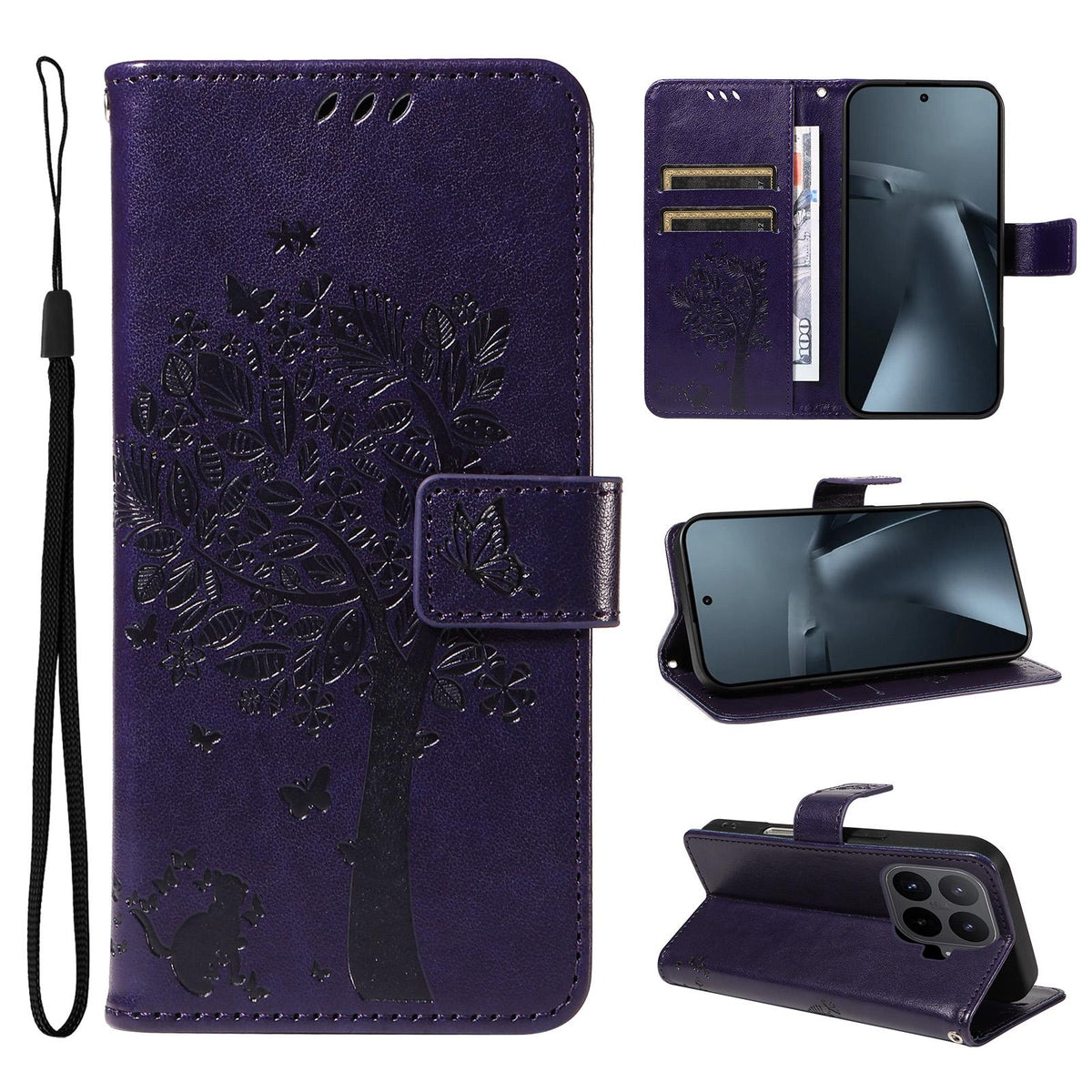 For Xiaomi 17T Pro 5G Global Tree & Cat Embossed Pattern Flip Leather Phone Case - Purple - EDA006653814I