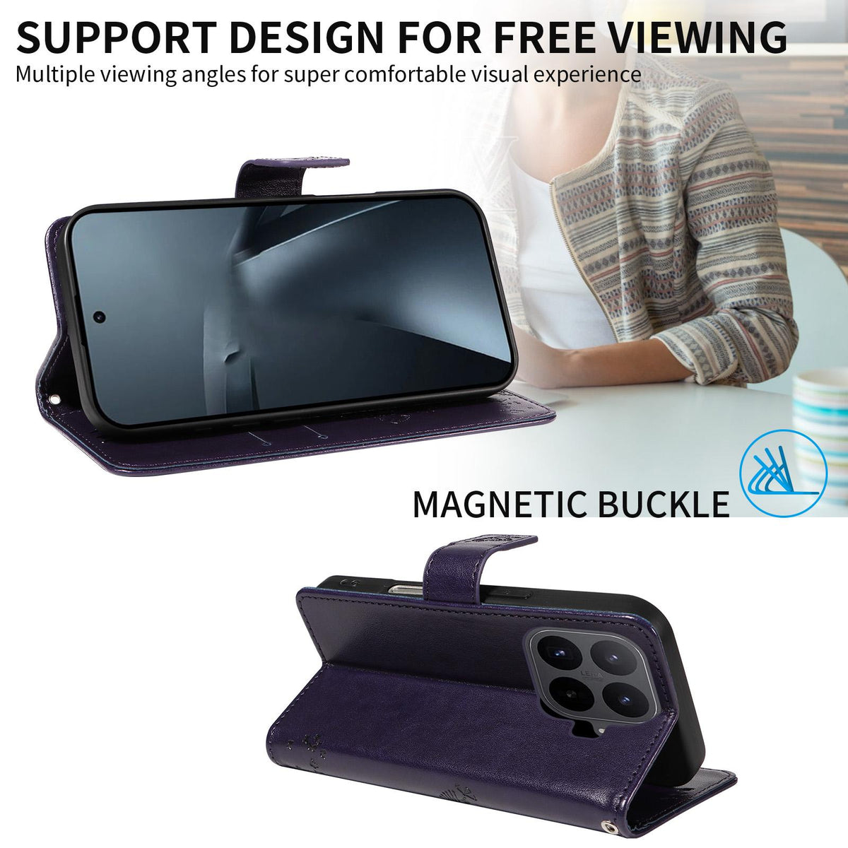 For Xiaomi 17T Pro 5G Global Tree & Cat Embossed Pattern Flip Leather Phone Case - Purple - EDA006653814I