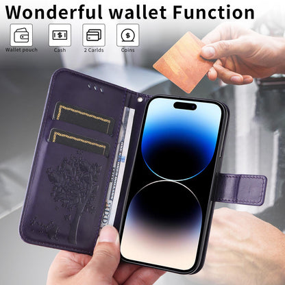 For Xiaomi 17T Pro 5G Global Tree & Cat Embossed Pattern Flip Leather Phone Case - Purple - EDA006653814I