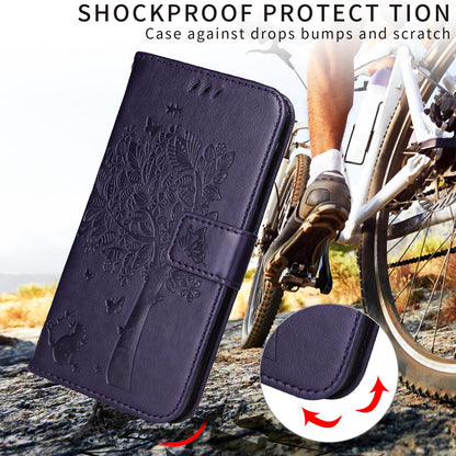 For Xiaomi 17T Pro 5G Global Tree & Cat Embossed Pattern Flip Leather Phone Case - Purple - EDA006653814I